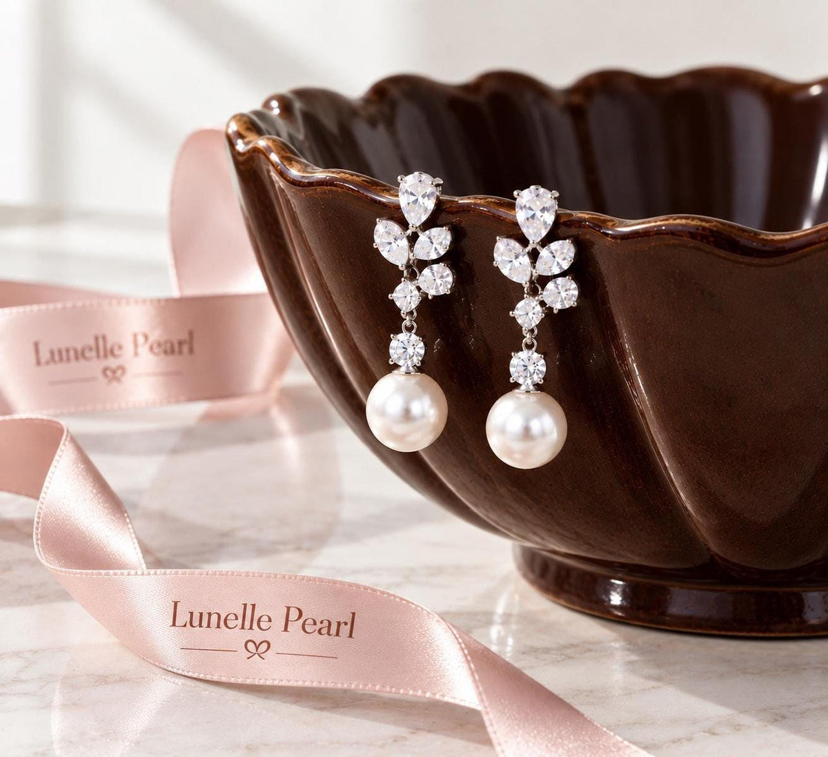 Elegant Pearl Drop Earrings with Crystal Leaf Design, Silver