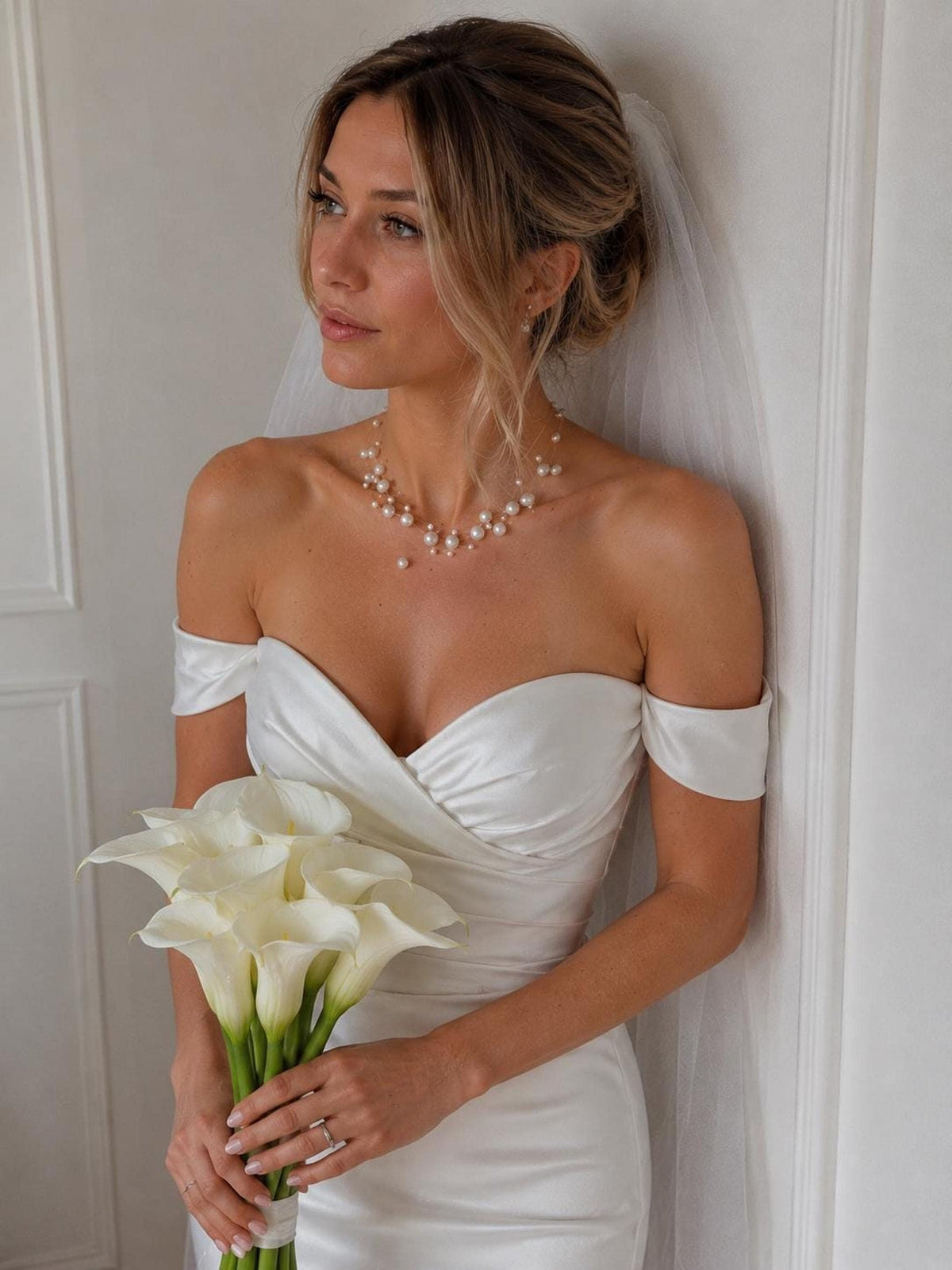 Delicate Pearl Bridal Necklace, Handmade Floating Jewelry for Brides and Bridesmaids
