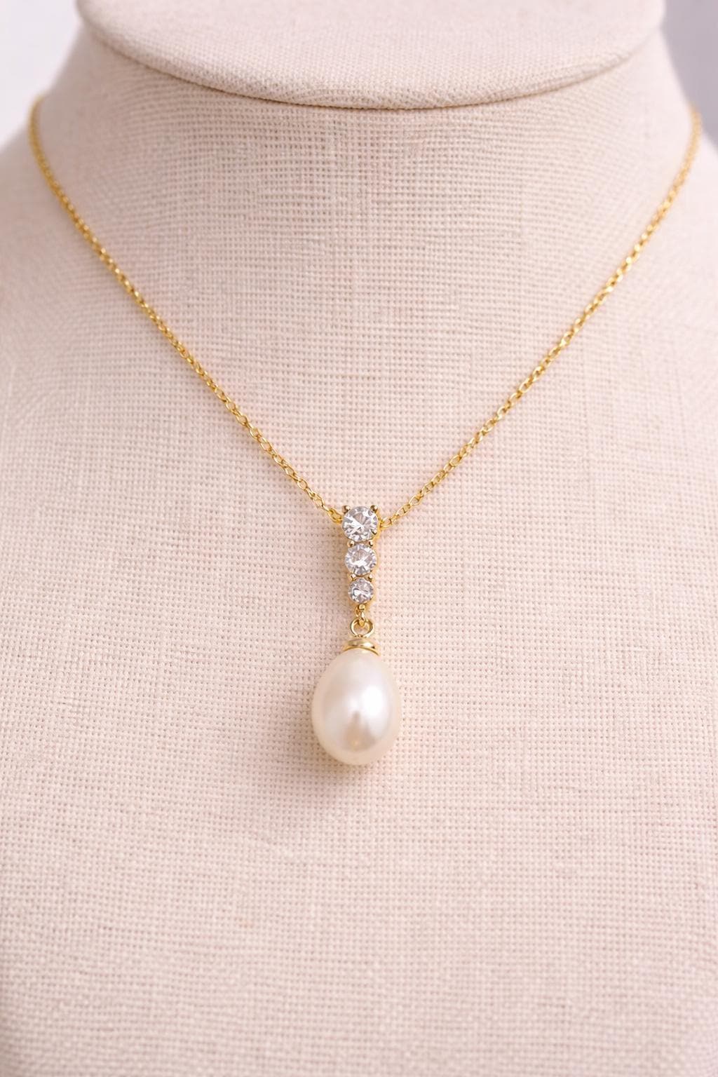 Freshwater Pearl Bridal Necklace, 18K Gold Plated Wedding Jewelry