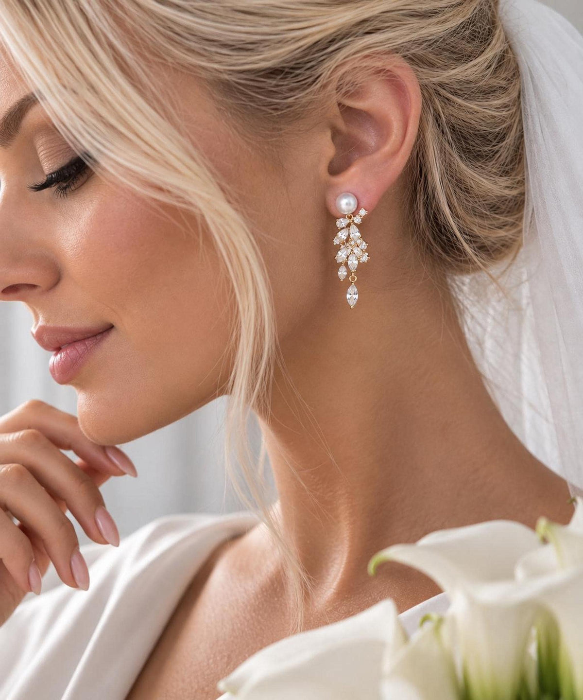 Pearl Vine Earrings – Gold Crystal Bridal Drops