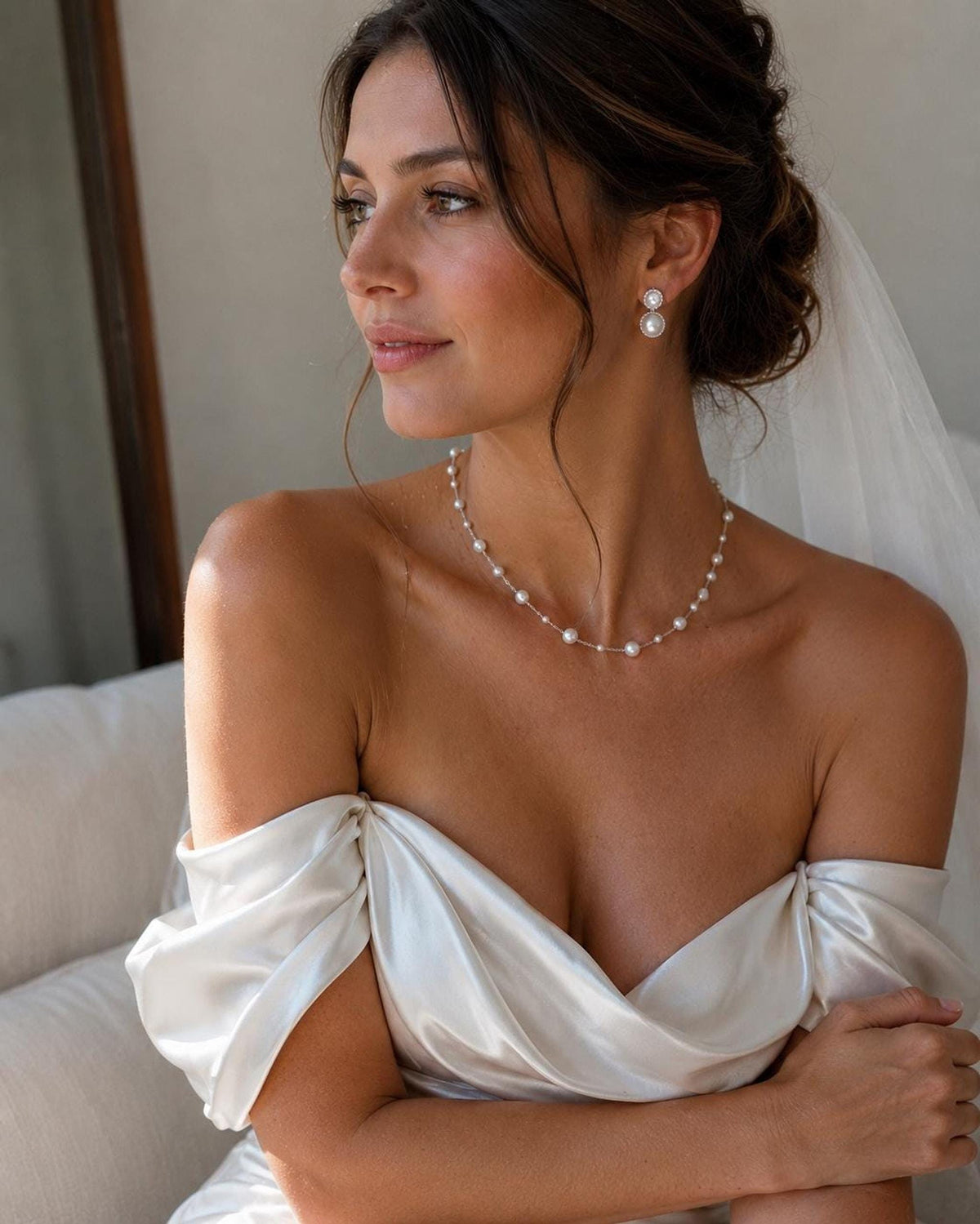 Delicate Pearl Bridal Necklace | Silver-Tone Chain, Handmade Wedding Jewelry