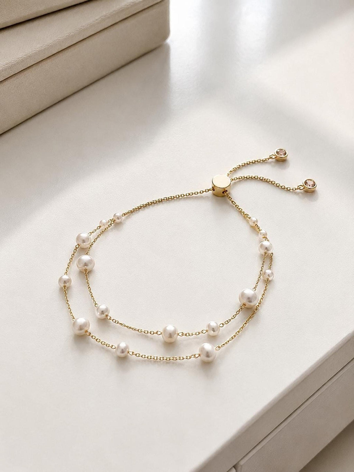 Double Layered Pearl Bracelet, Adjustable Wedding Jewelry