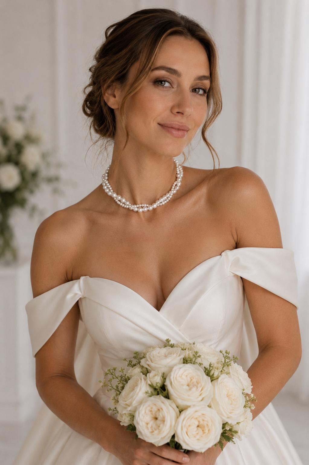 Elegant Layered Pearl Necklace, Custom Length Bridal Jewelry in Ivory