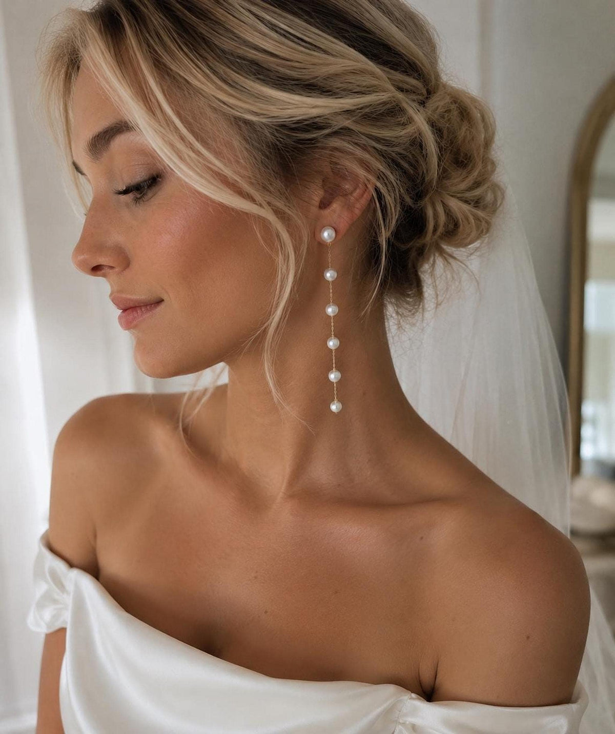 Pearl Drop Earrings, 14K Gold Plated, Bridal Wedding Jewelry