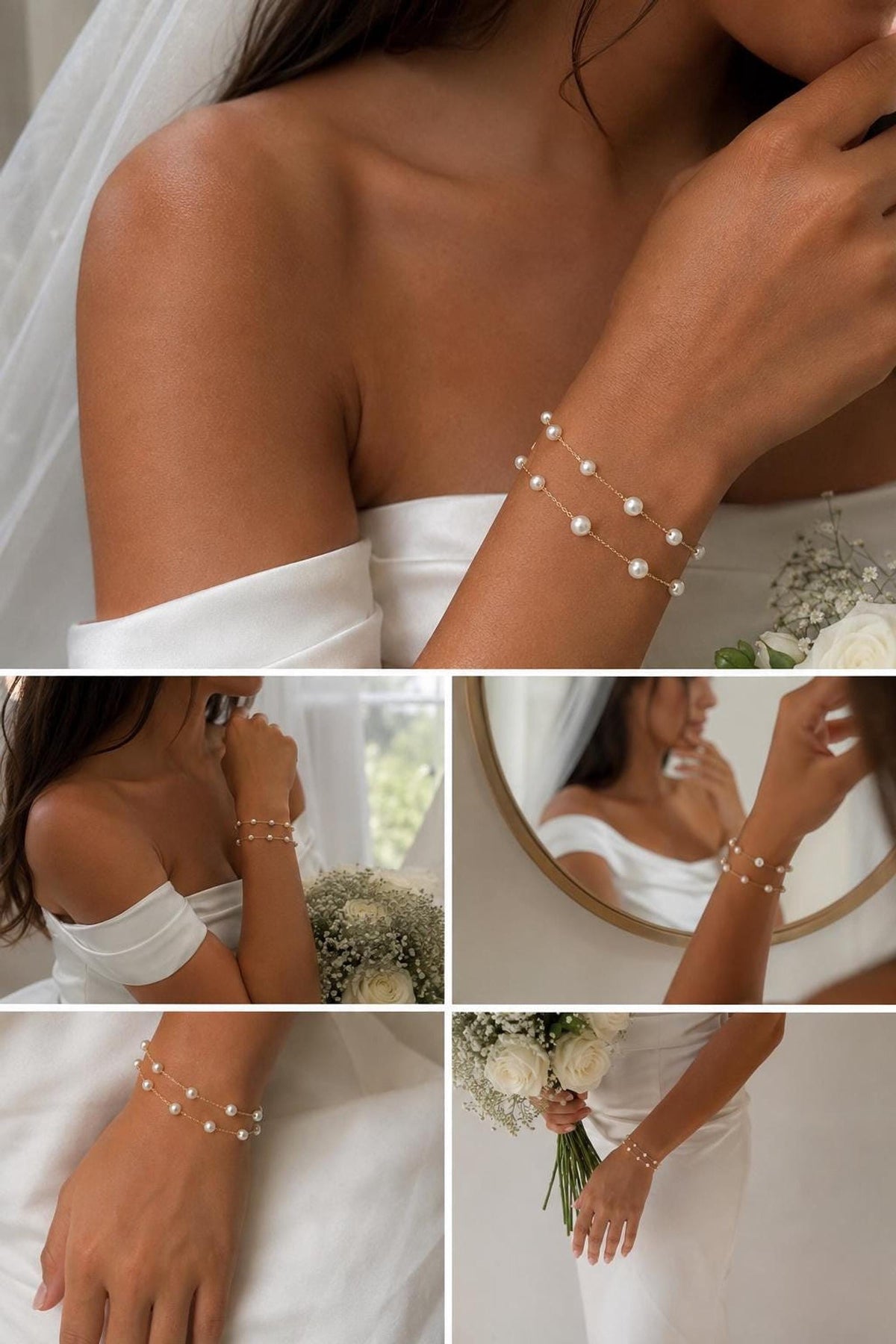 Double Layered Pearl Bracelet, Adjustable Wedding Jewelry