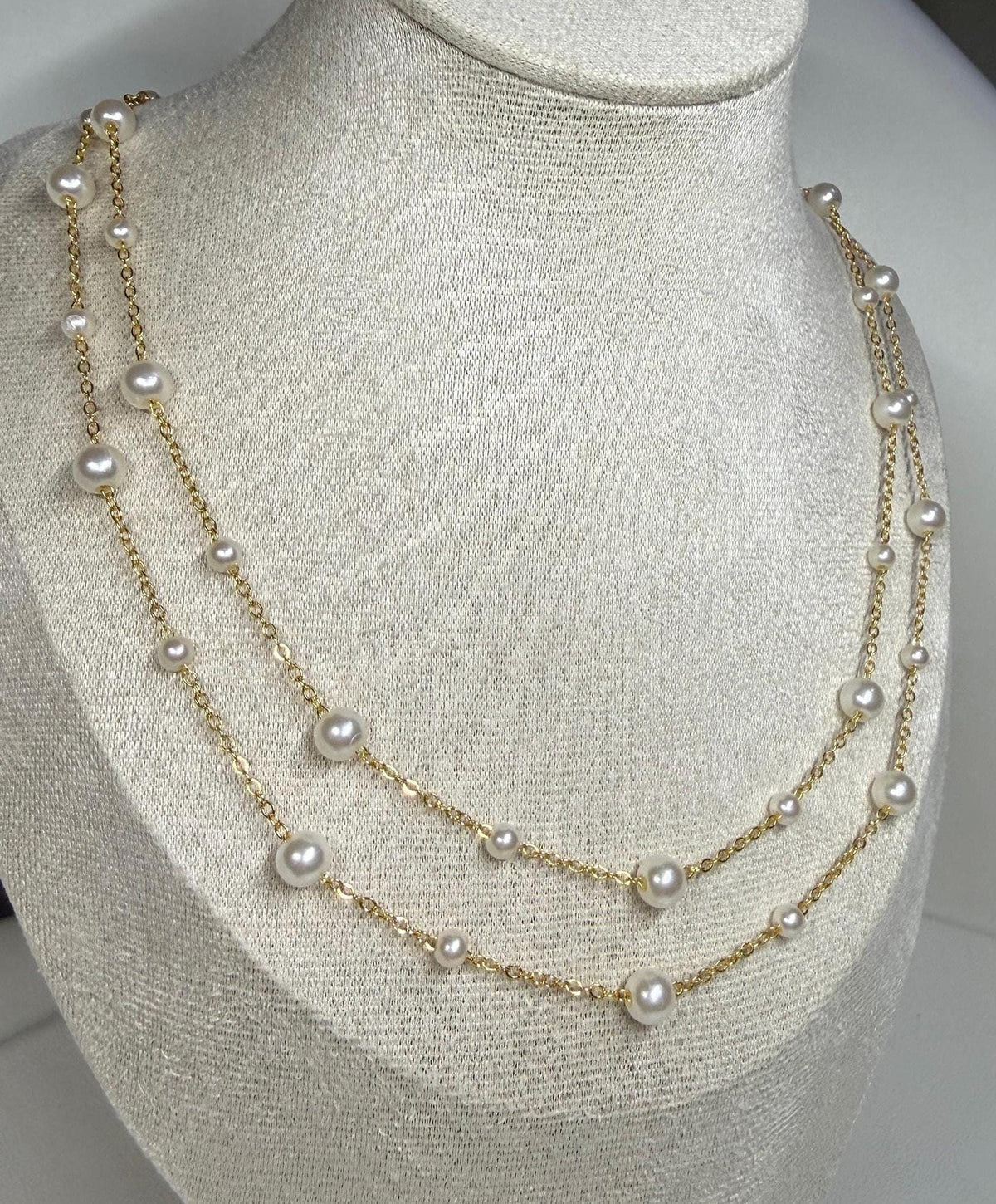 Bridal Pearl Necklace, Double Layered Gold and Silver Wedding Jewelry