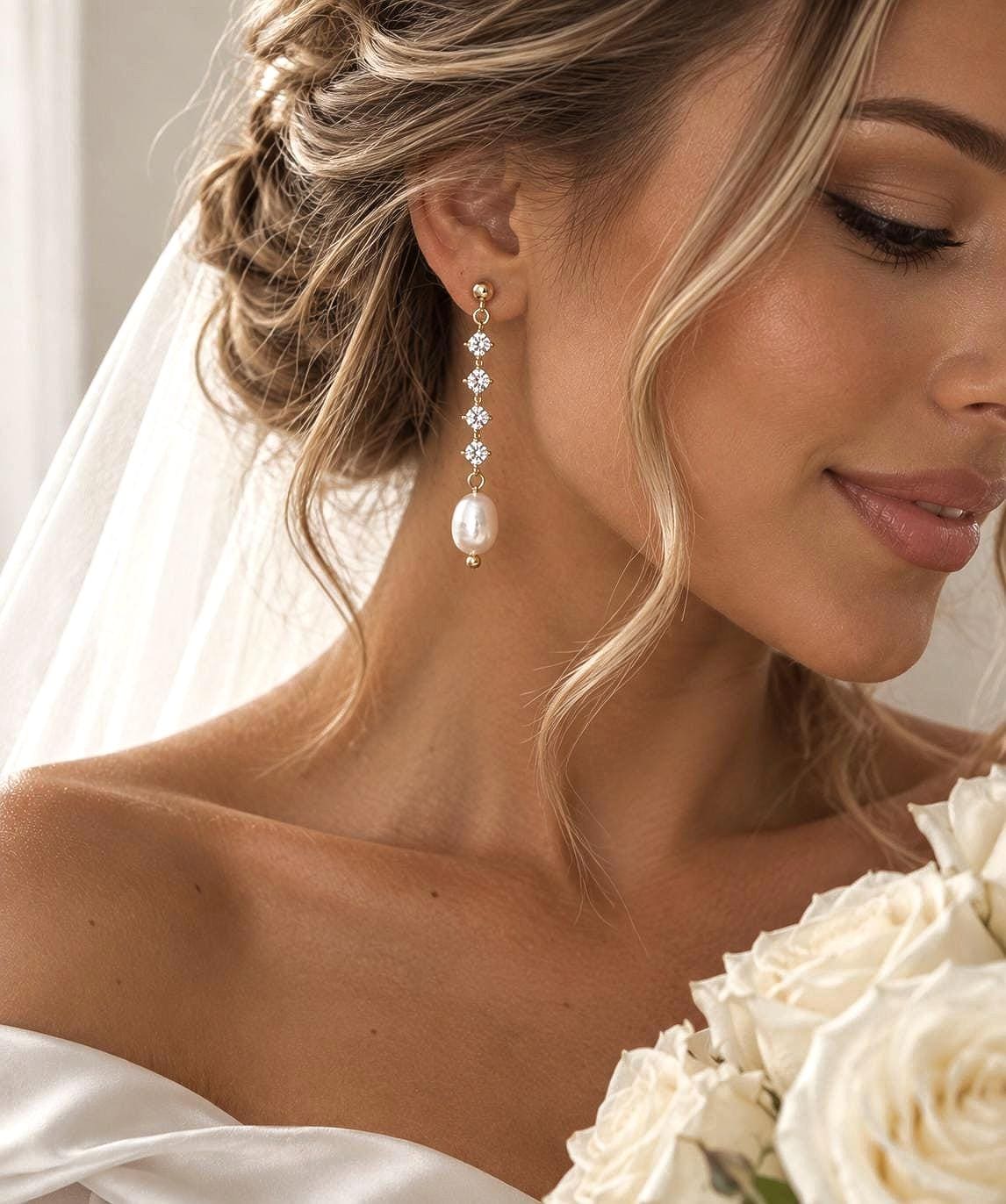 Mother of Pearl Earrings with Delicate Crystal Drops
