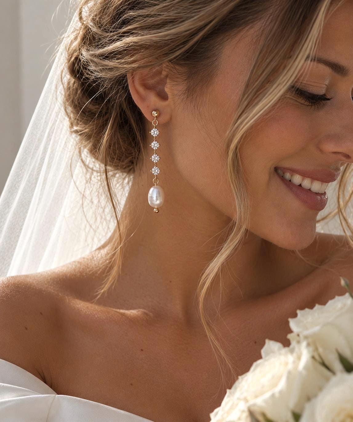 Mother of Pearl Earrings with Delicate Crystal Drops