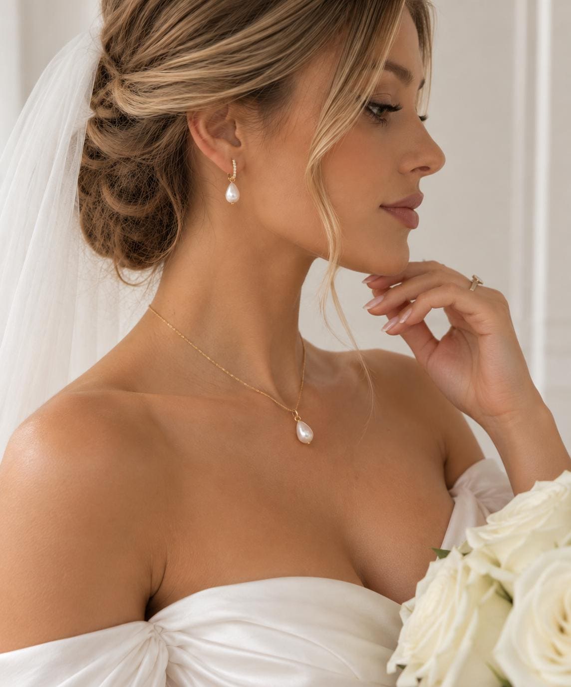 Teardrop Pearl Bridal Jewelry Set