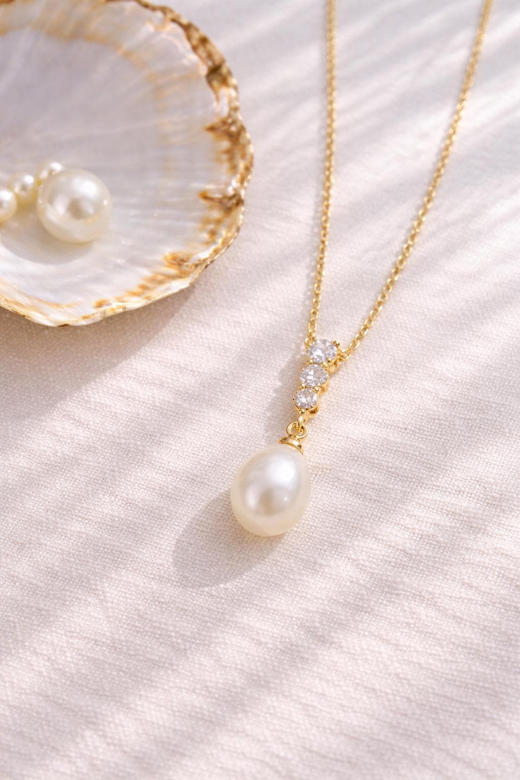 Freshwater Pearl Bridal Necklace, 18K Gold Plated Wedding Jewelry