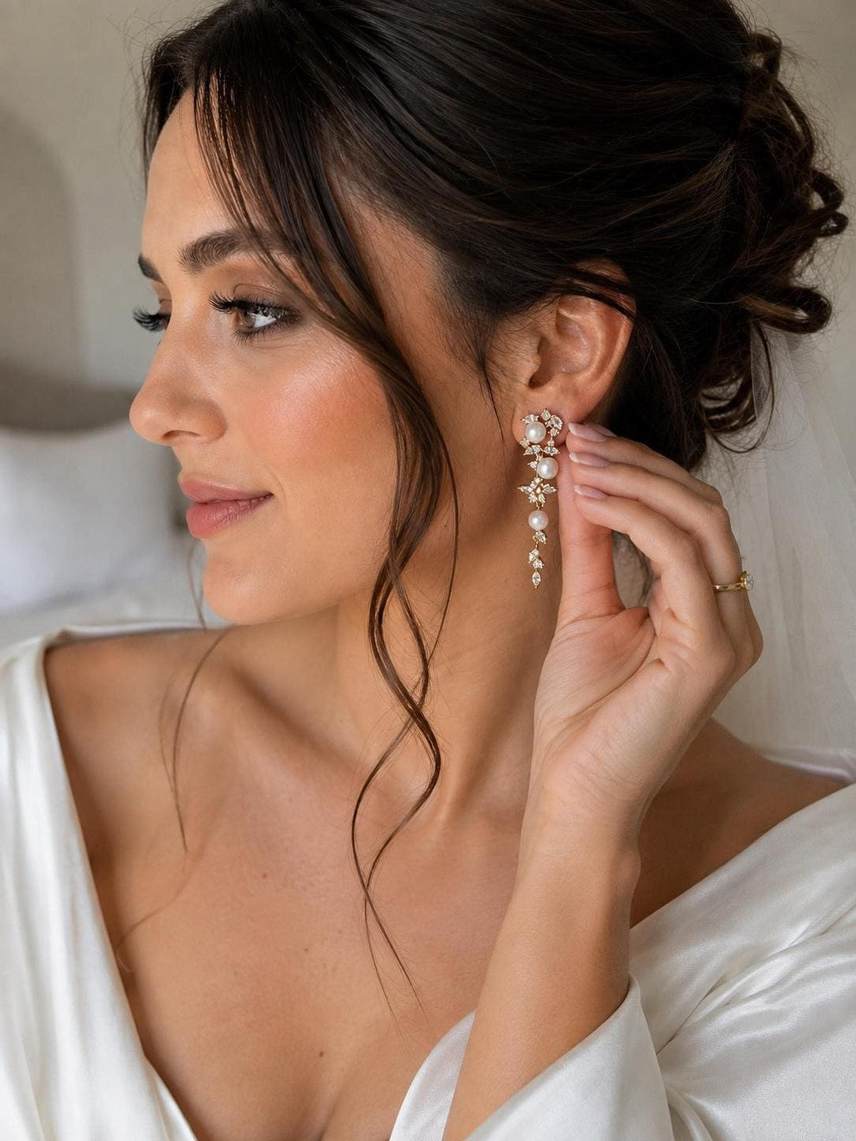 Celestia Pearl Cascade Bridal Earrings
