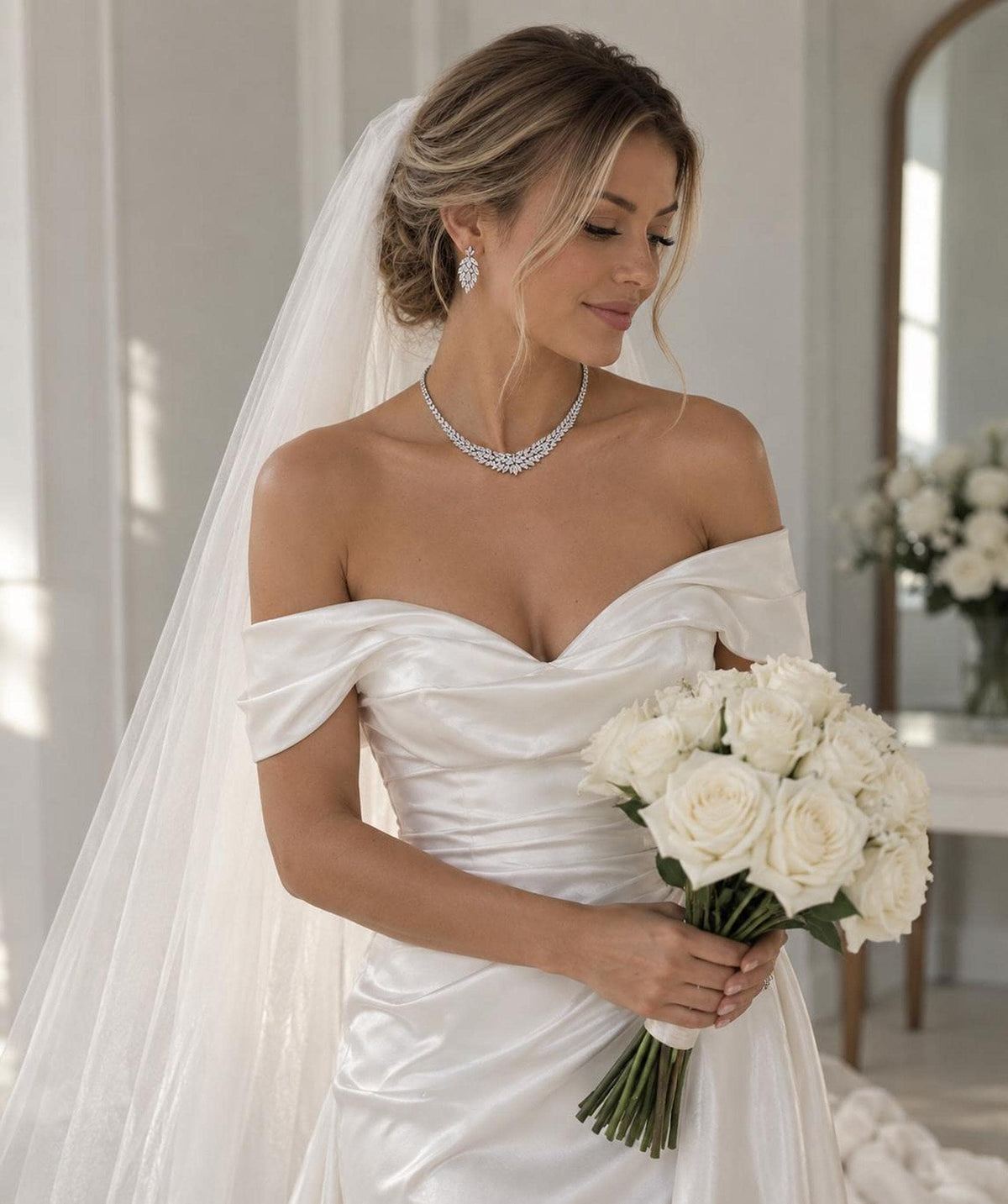 Luxury Bridal Necklace & Earrings Set – Marquise Cut Cubic Zirconia Statement Wedding Jewelry