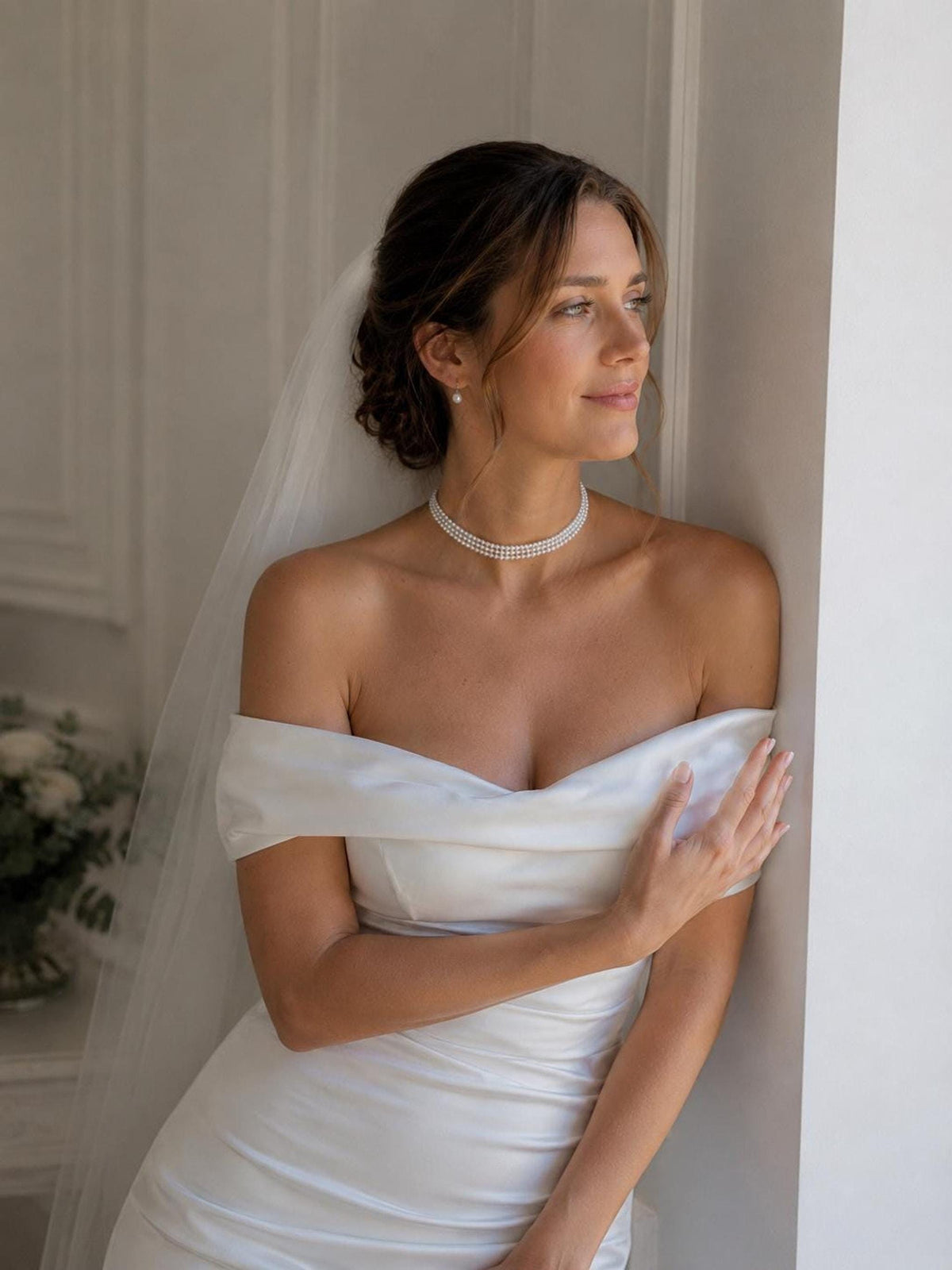 Multi-Strand Pearl Choker Necklace, Elegant Wedding Jewelry for Brides
