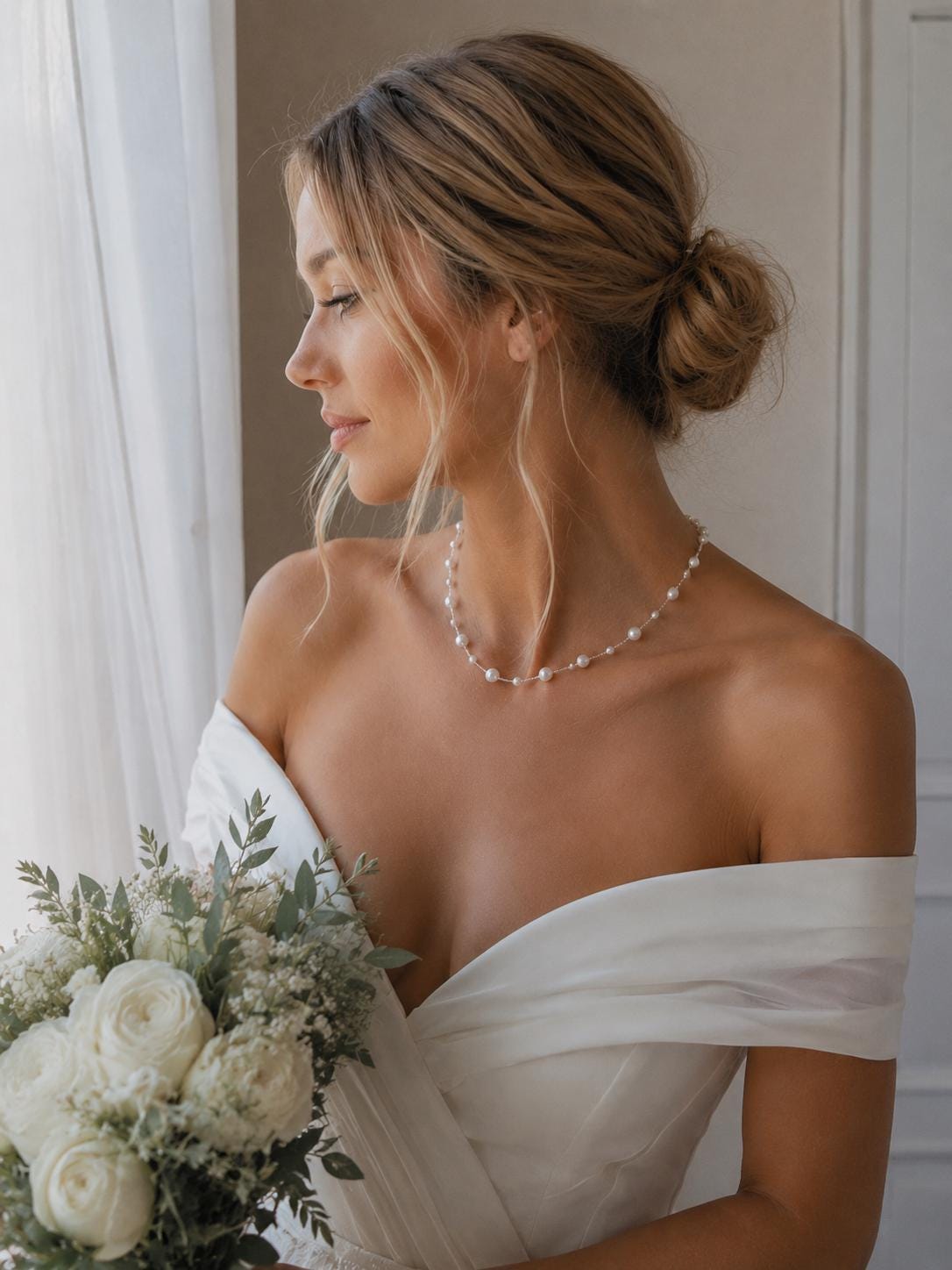 Delicate Pearl Bridal Necklace | Silver-Tone Chain, Handmade Wedding Jewelry