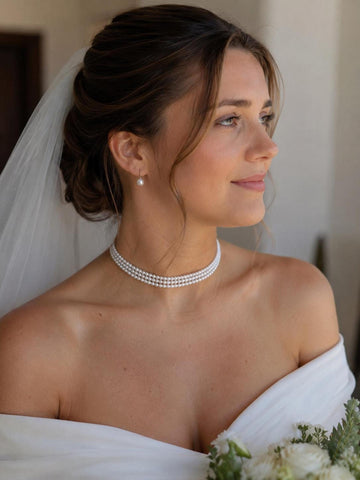 Multi-Strand Pearl Choker Necklace, Elegant Wedding Jewelry for Brides