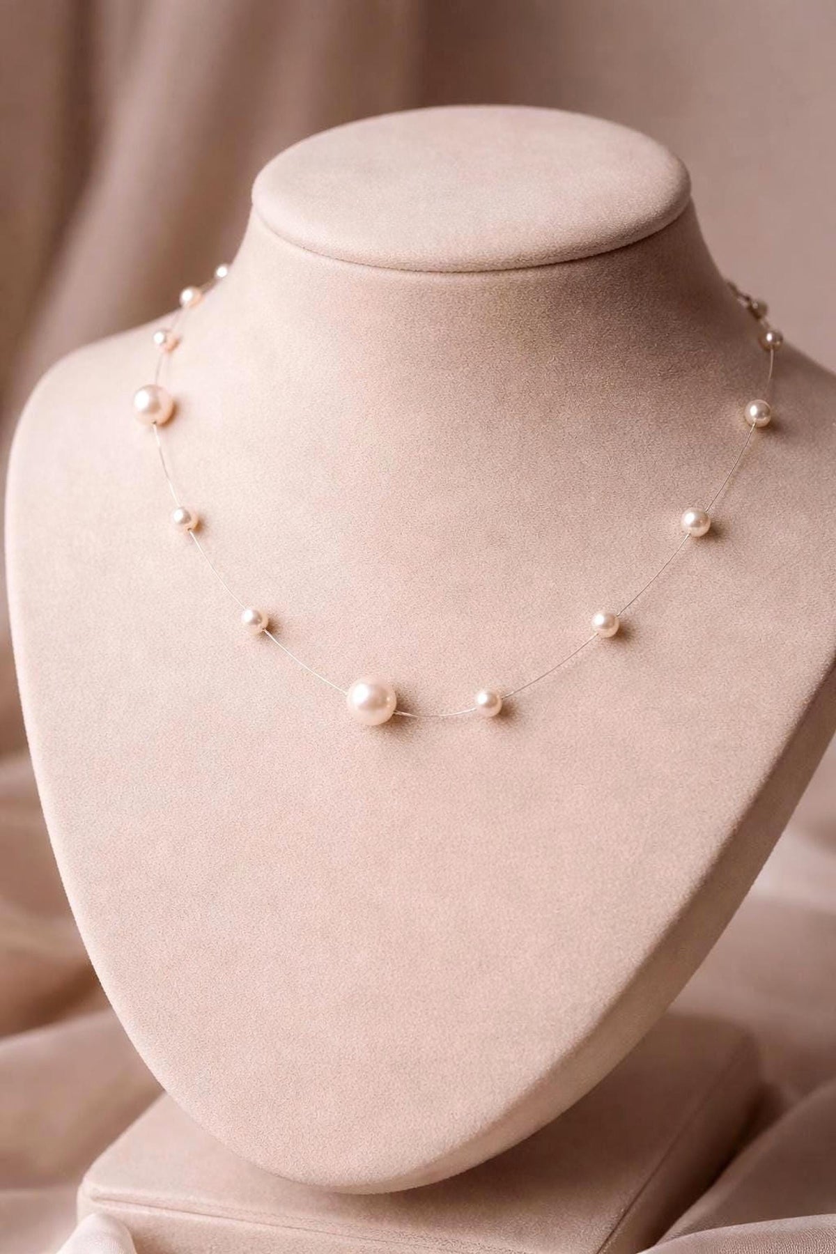 Delicate Floating Pearl Bridal Necklace, Elegant for Weddings