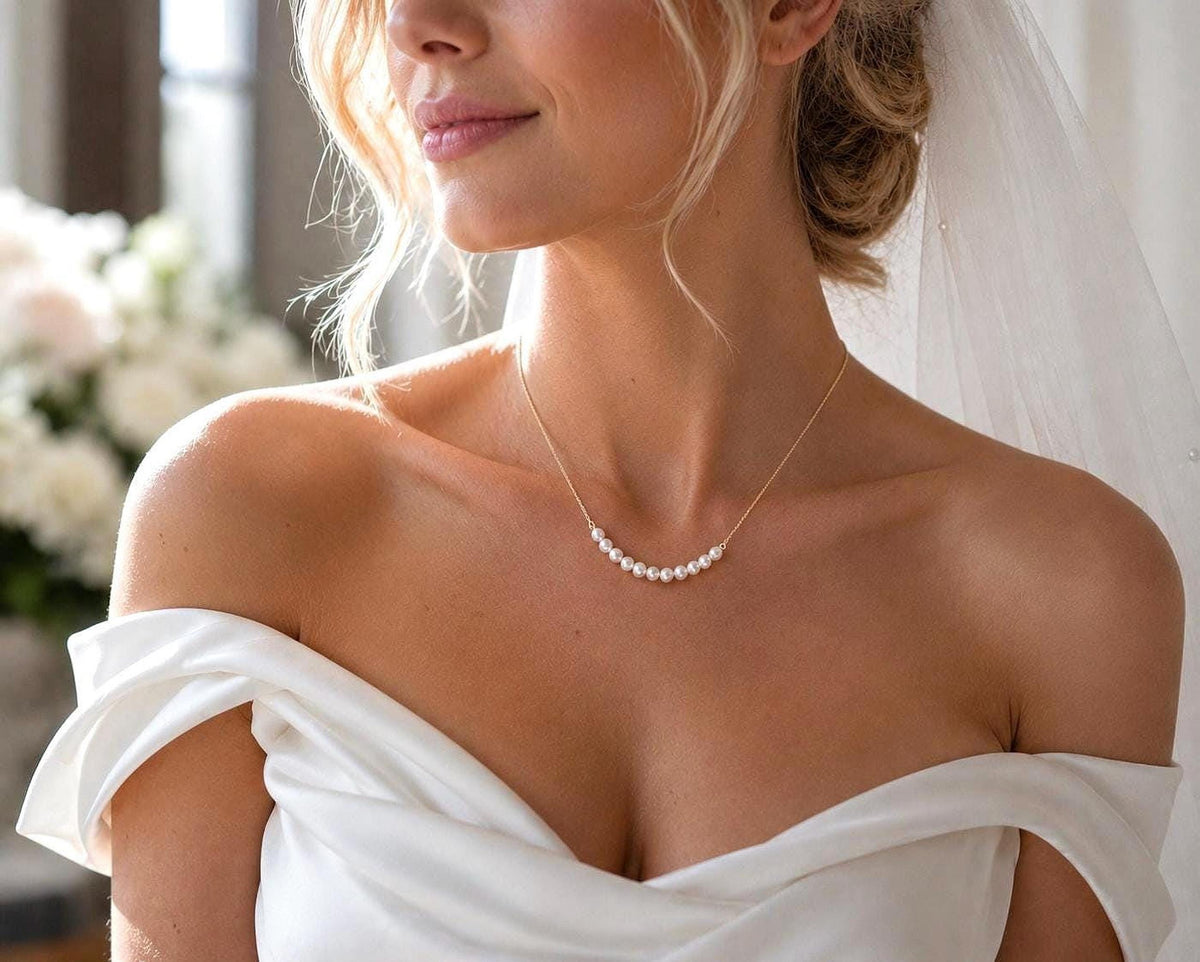 Ethereal Pearl Bridal Necklace, Gold Plated Chain, Minimalist Bride Jewelry