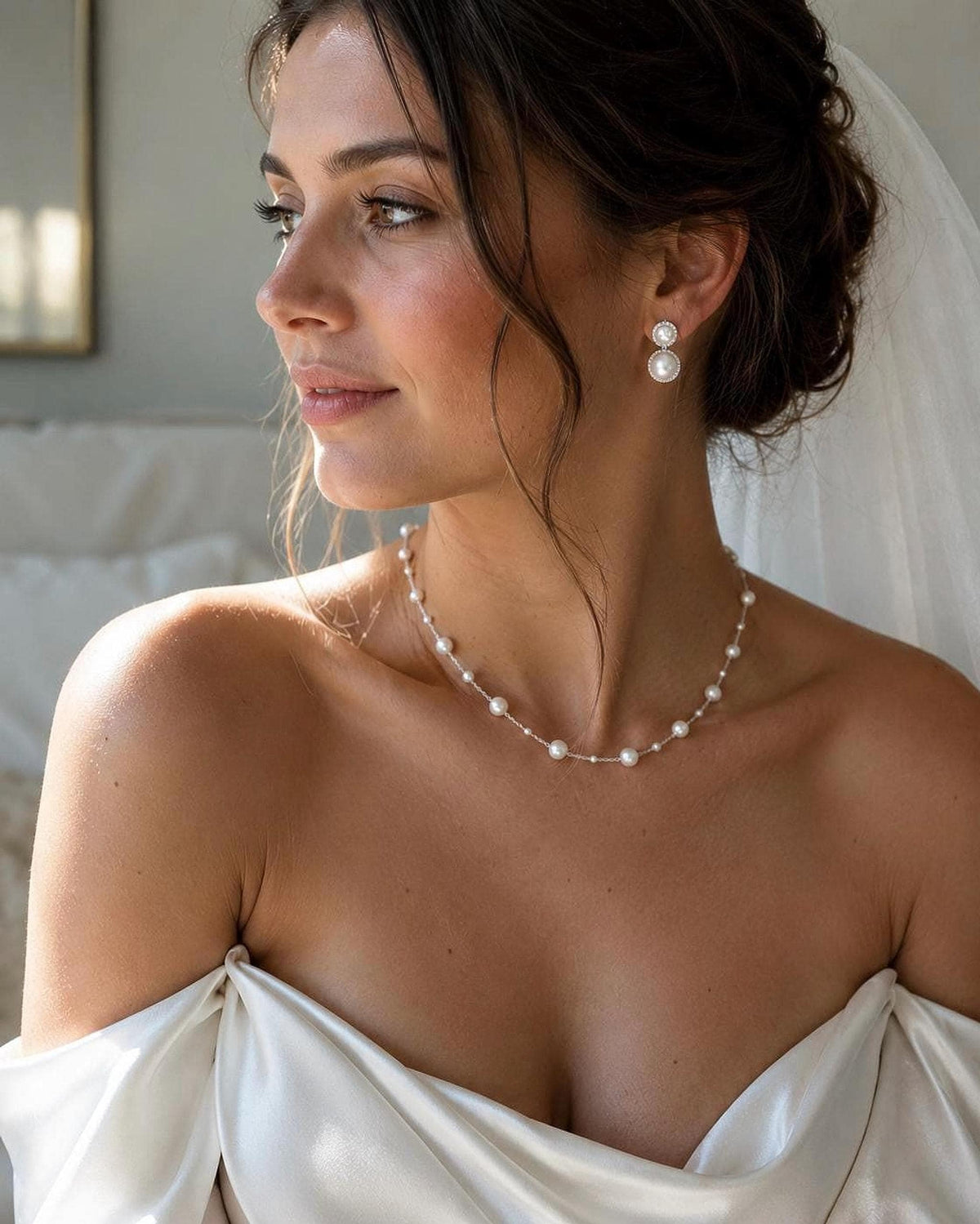 Delicate Pearl Bridal Necklace | Silver-Tone Chain, Handmade Wedding Jewelry