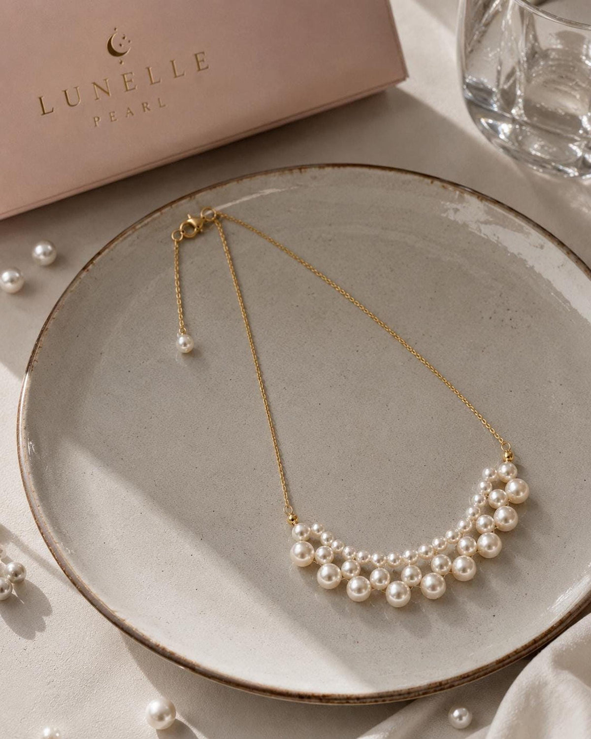 Serena Dainty Ivory Pearl Necklace, Gold Chain Bridal Jewelry