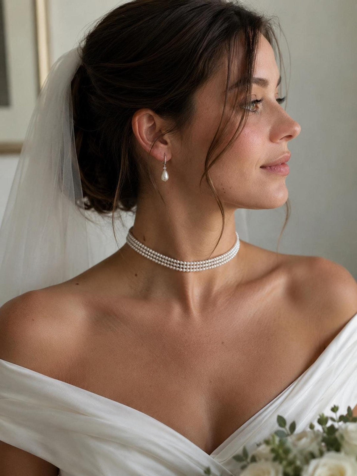 Multi-Strand Pearl Choker Necklace, Elegant Wedding Jewelry for Brides