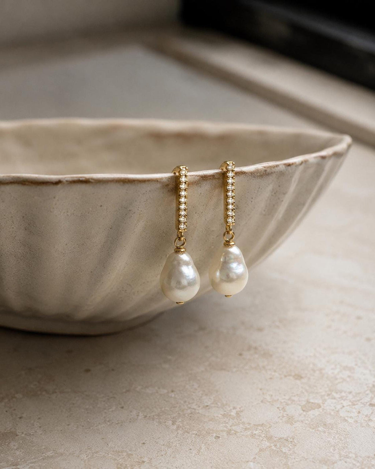 Mother of Pearl Drop Earrings, 925 Sterling Silver with 18K Gold Plating