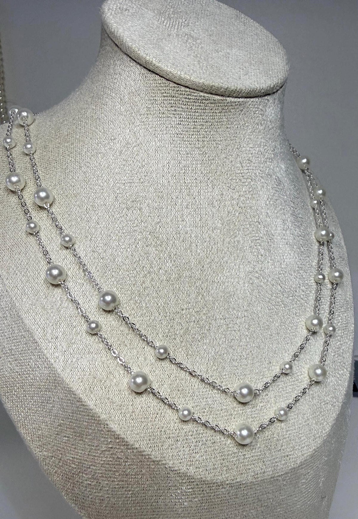 Bridal Pearl Necklace, Double Layered Gold and Silver Wedding Jewelry