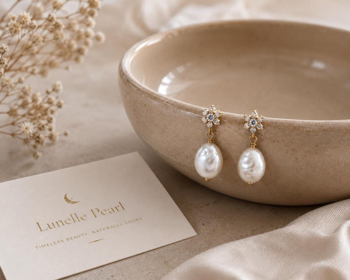 Baroque Pearl Earrings, 925 Silver 14K Gold Plated Bridal Drop Jewelry