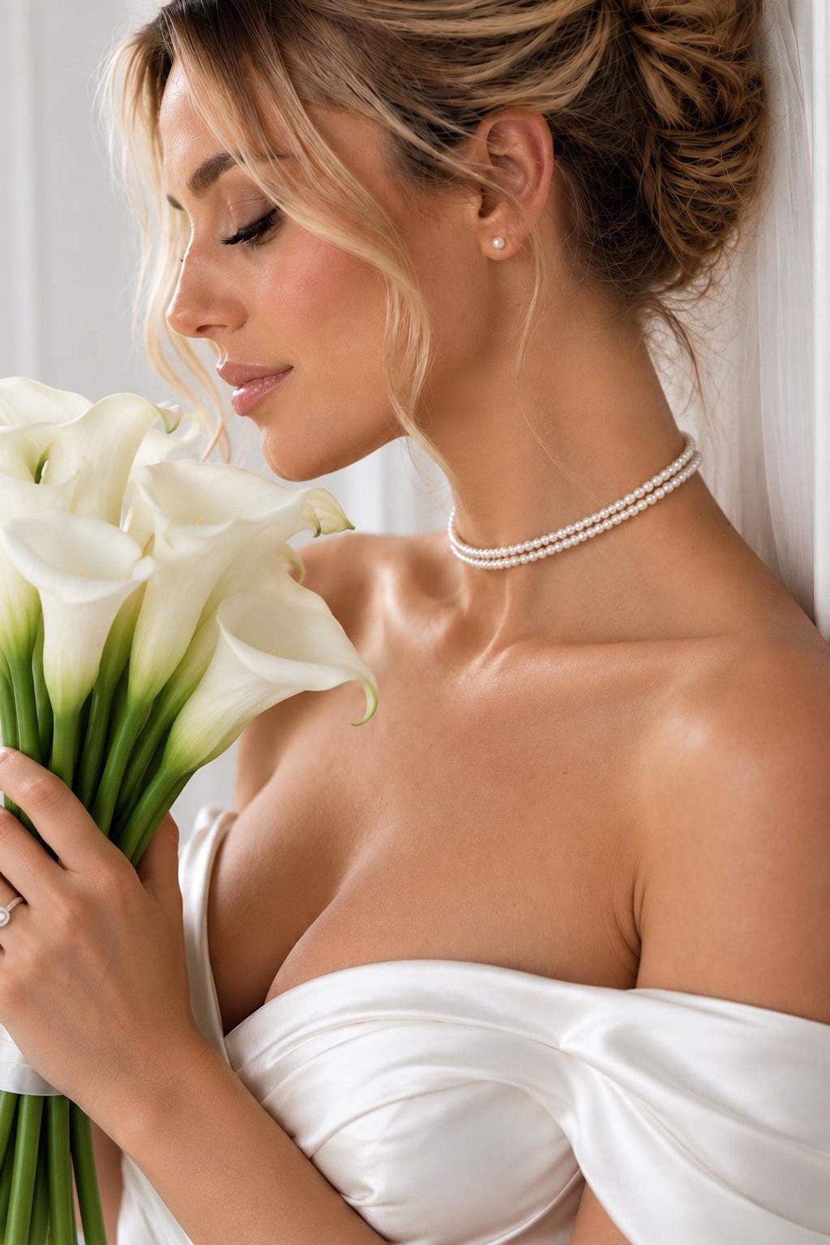 Double Strand Pearl Choker Necklace, Bridal Wedding Jewelry