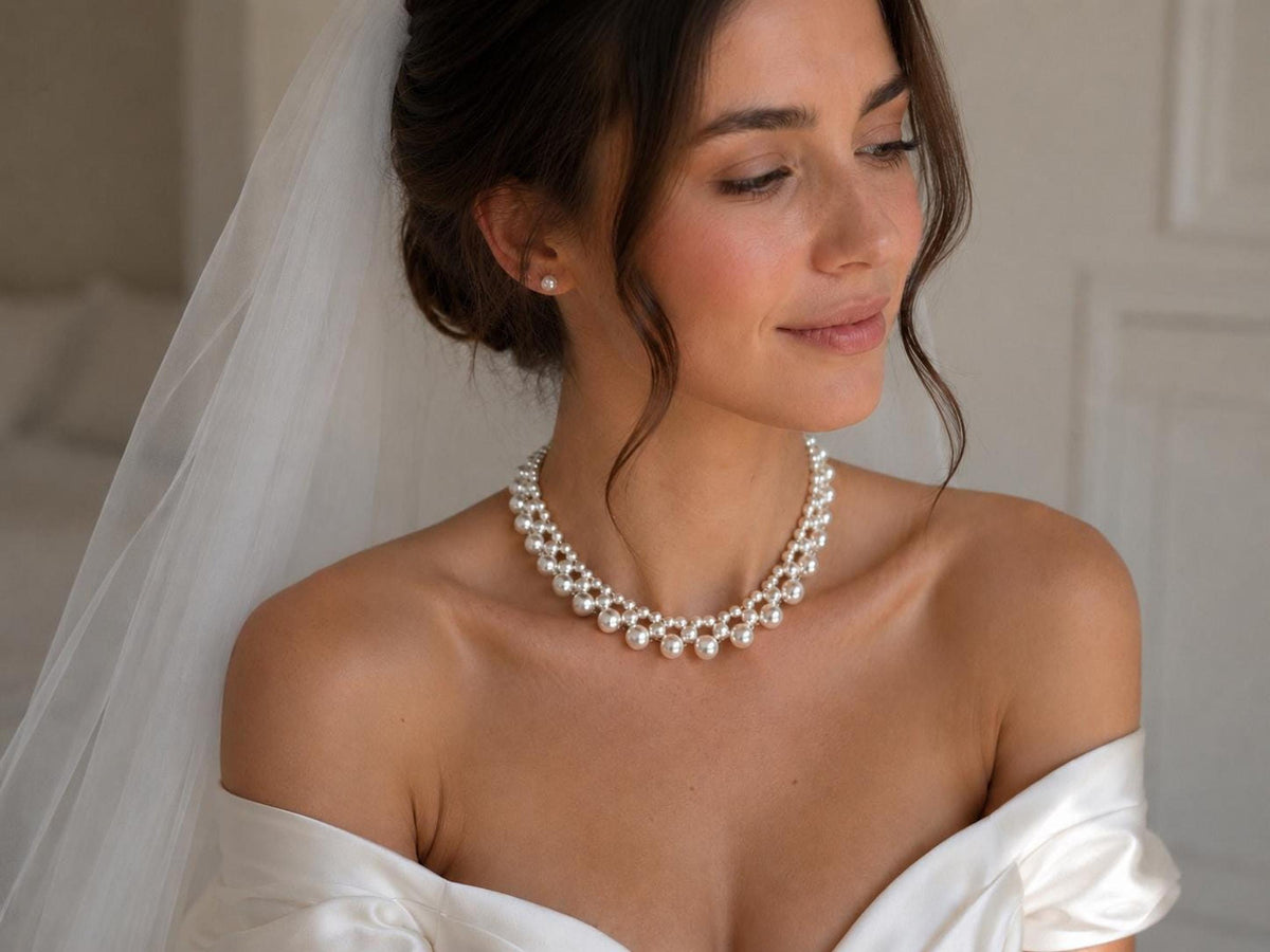 Layered Ivory Pearl Statement Necklace, Elegant Bridal Wedding Jewelry