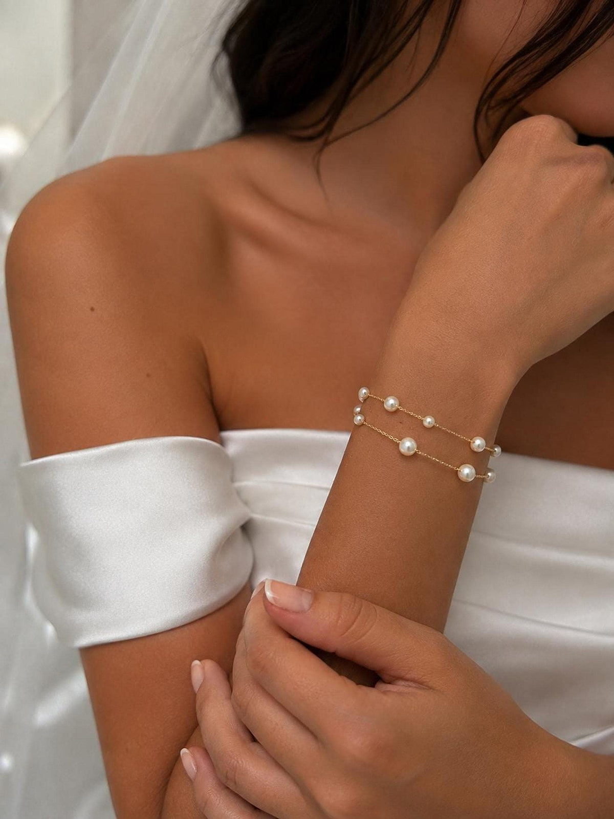 Double Layered Pearl Bracelet, Adjustable Wedding Jewelry