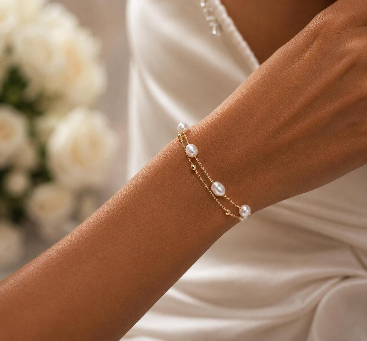 Pearl Bracelet for Brides – Dainty Wedding Jewellery, Gold Plated