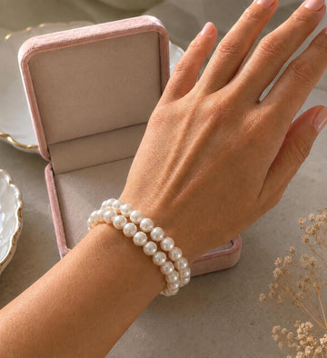 Double Strand Pearl Bridal Bracelet, Elegant Wedding Jewelry