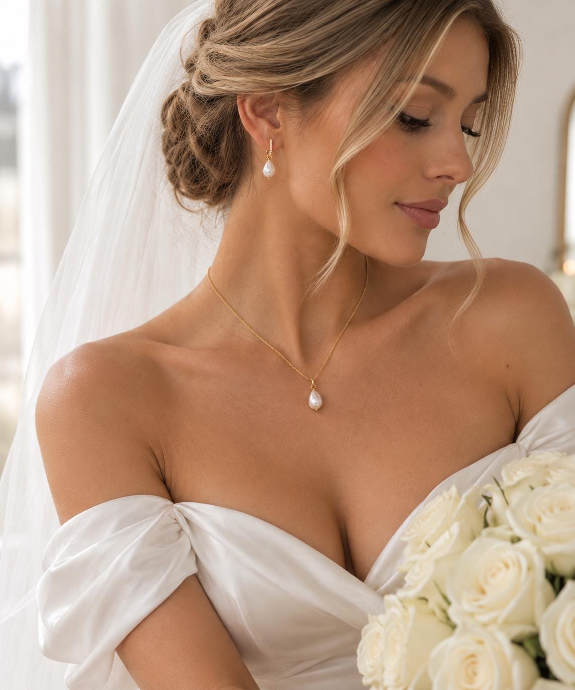 Teardrop Pearl Bridal Jewelry Set