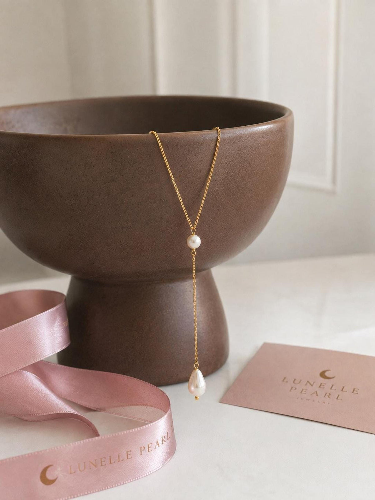 Pearl Y Necklace, 14K Gold-Plated Chain, Bridal Lariat