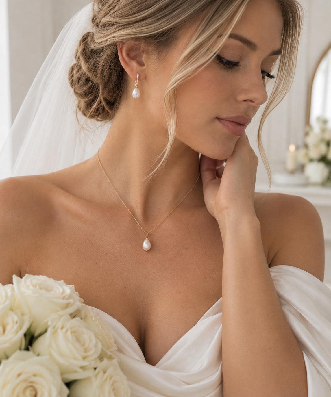 Teardrop Pearl Bridal Jewelry Set