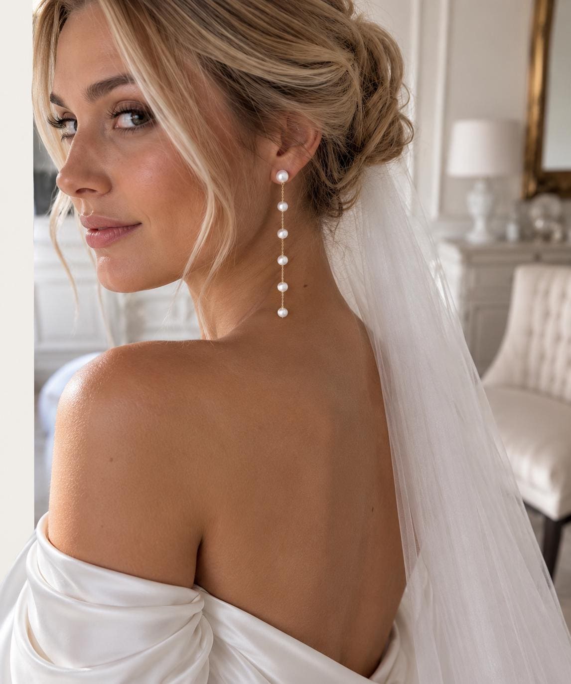Pearl Drop Earrings, 14K Gold Plated, Bridal Wedding Jewelry