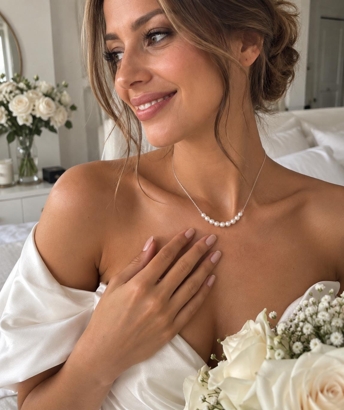 8 Floating Pearls Necklace • Elevate Your Minimalist Style with Timeless Glow