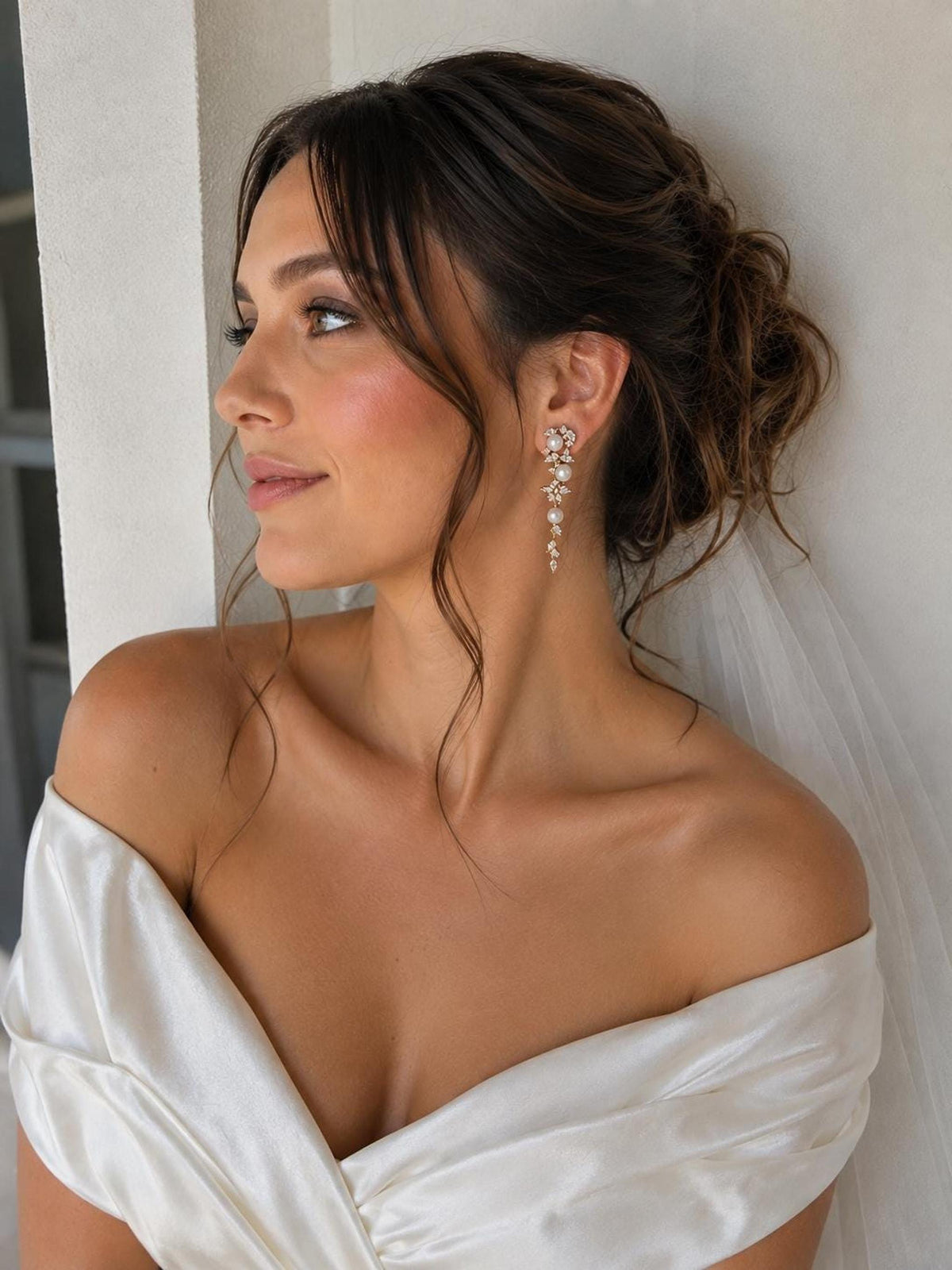 Celestia Pearl Cascade Bridal Earrings