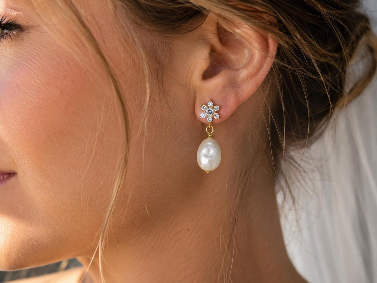 Baroque Pearl Earrings, 925 Silver 14K Gold Plated Bridal Drop Jewelry