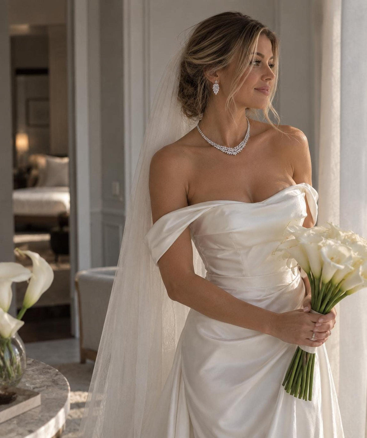 Luxury Bridal Necklace & Earrings Set – Marquise Cut Cubic Zirconia Statement Wedding Jewelry