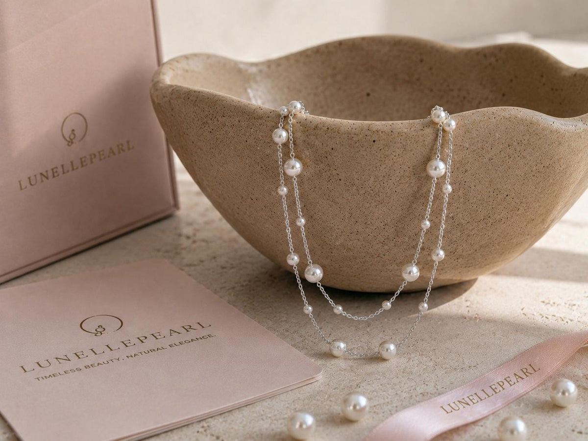 Double Layer Pearl Necklace, Bridal and Bridesmaid Wedding Jewelry And Gift