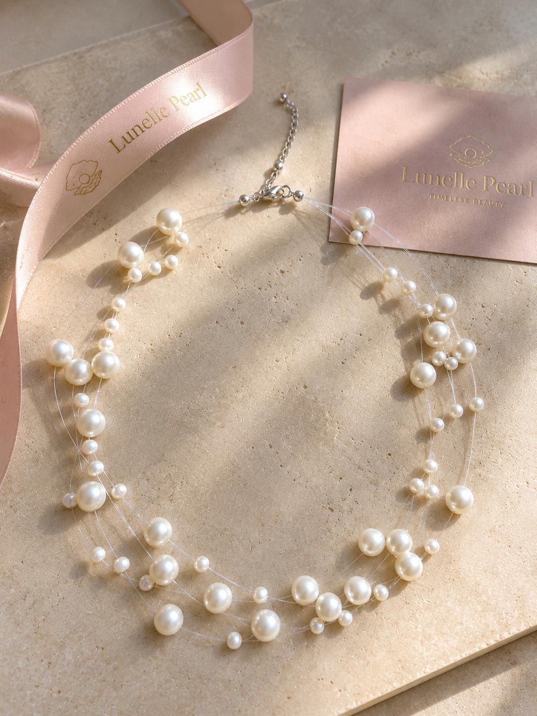 Delicate Pearl Bridal Necklace, Handmade Floating Jewelry for Brides and Bridesmaids