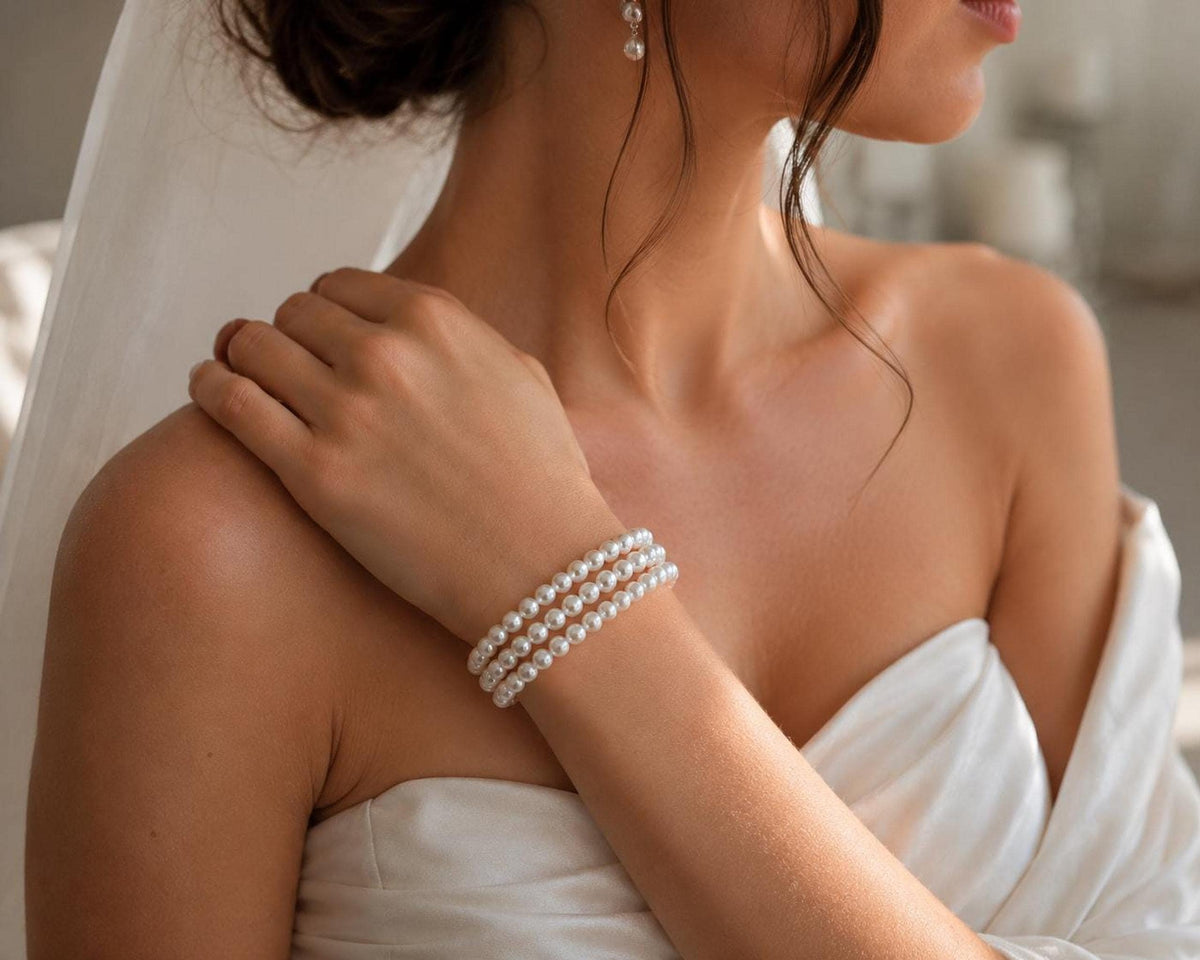 Multi-Strand Pearl Cuff Bracelet, Elegant Bridal Jewelry for Weddings