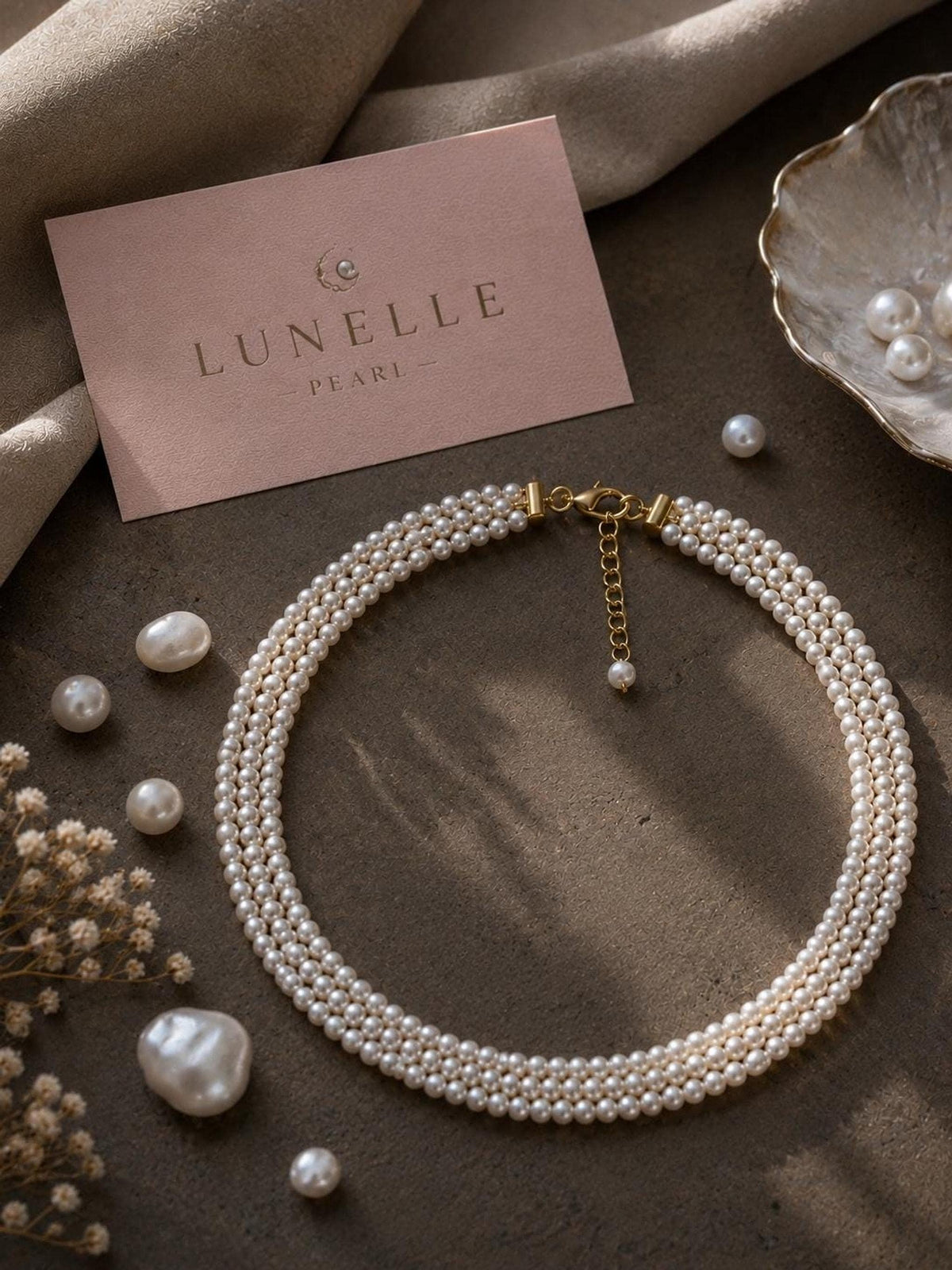 Layered Pearl Choker Necklace, Elegant Bridal Jewelry with Custom Length Options