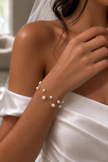 Double Layered Pearl Bracelet, Adjustable Wedding Jewelry