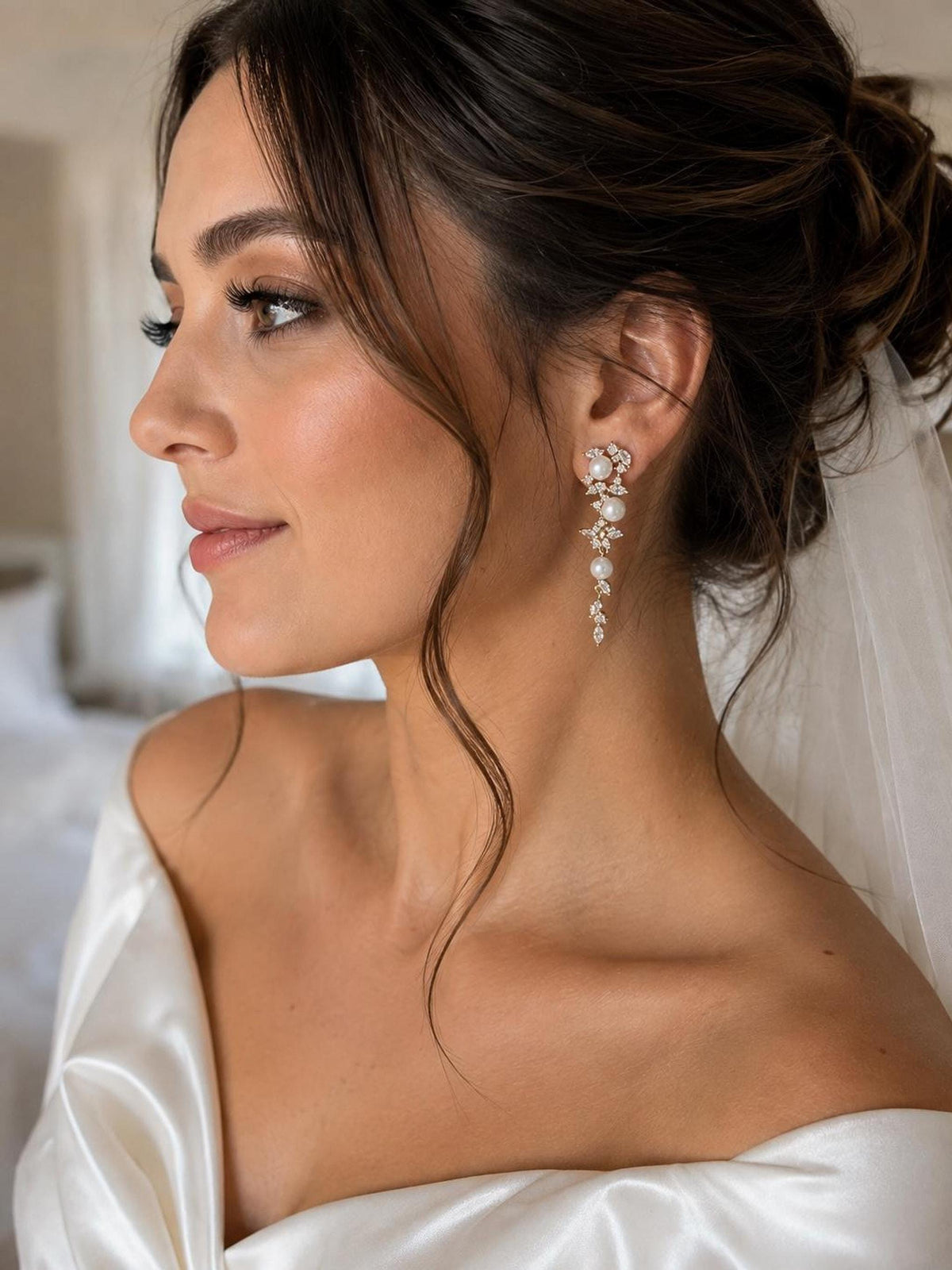 Celestia Pearl Cascade Bridal Earrings