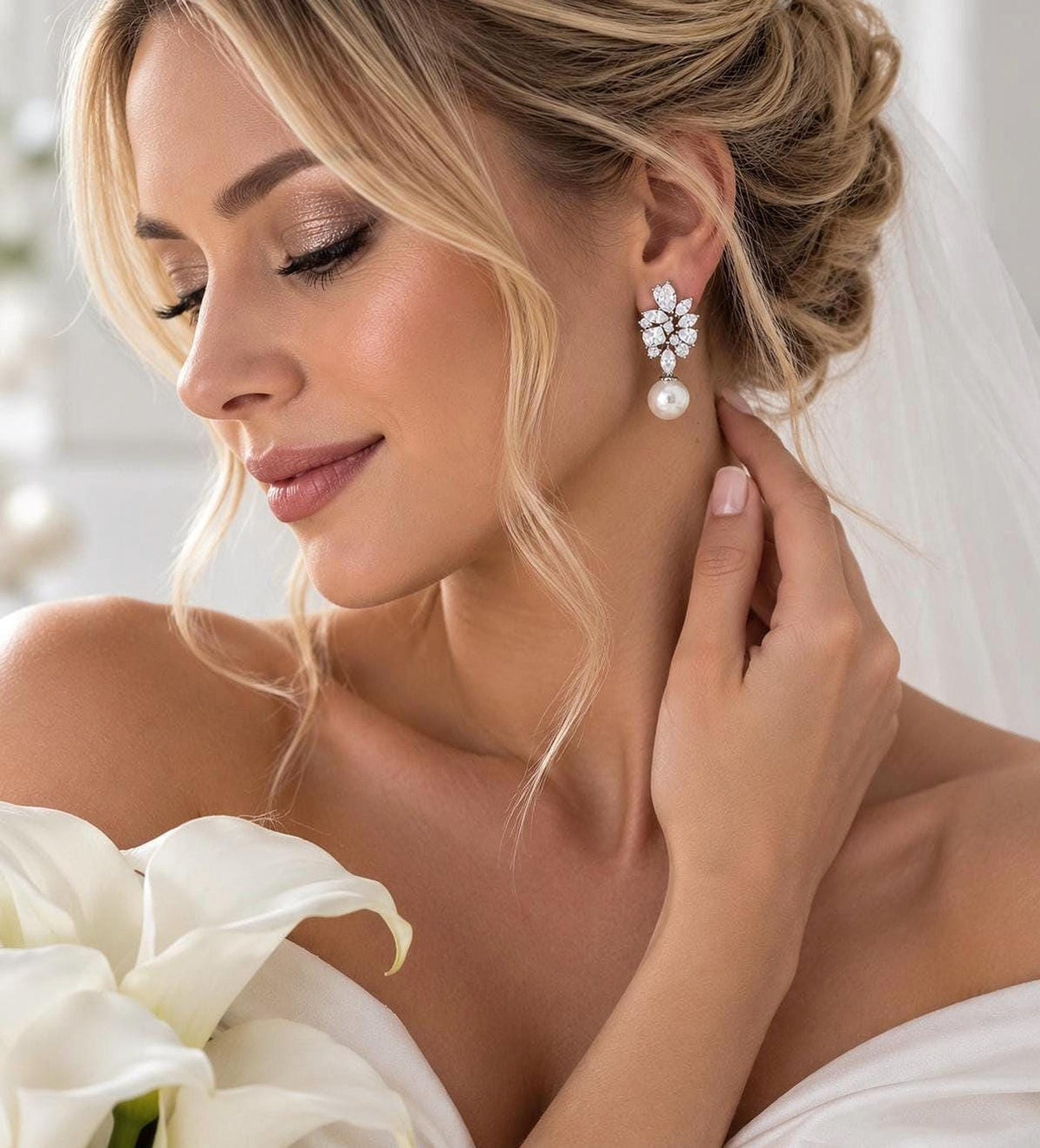 The Duchess Pearl Drop Earrings – Crystal Bridal Wedding Jewellery