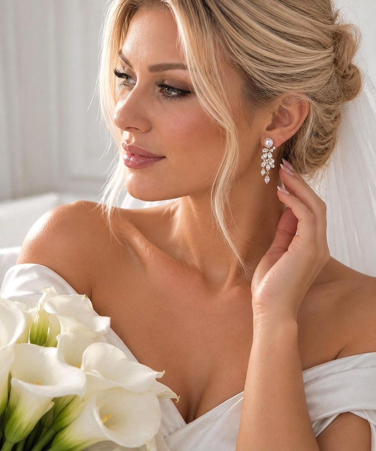 Pearl Vine Earrings – Gold Crystal Bridal Drops