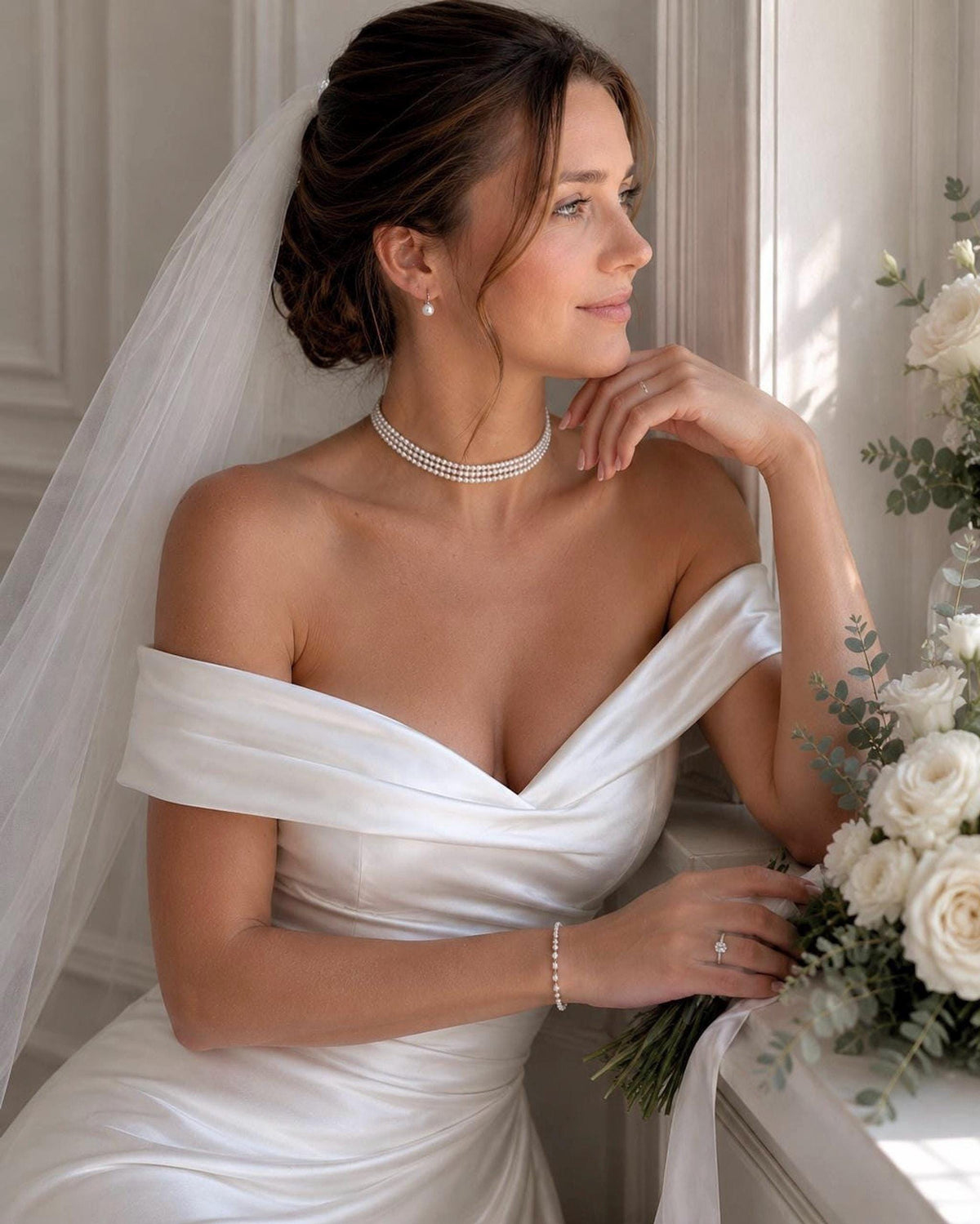 Multi-Strand Pearl Choker Necklace, Elegant Wedding Jewelry for Brides