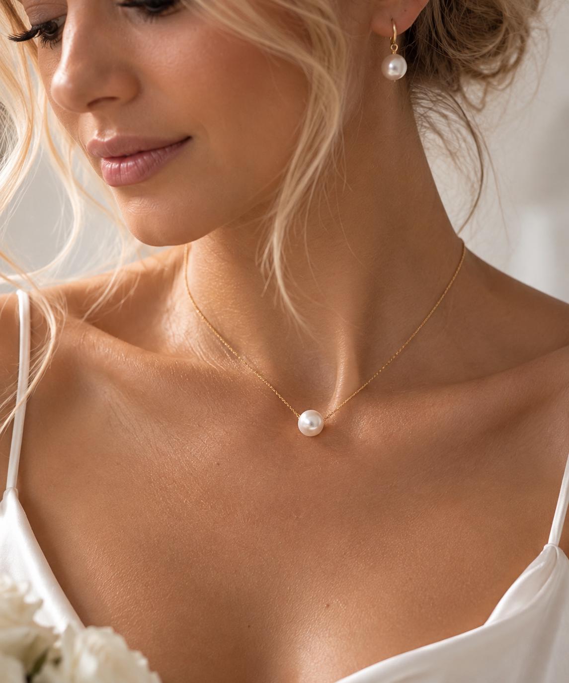 Gold Plated Pearl Back Necklace, Custom Length Bridal Jewelry for Backless Dresses